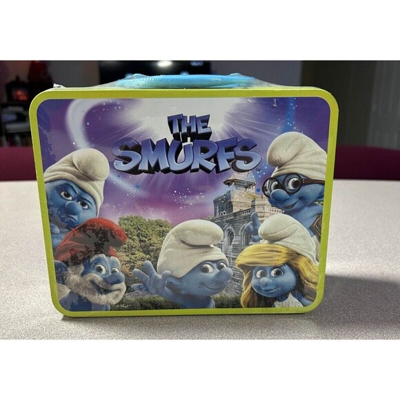 NEW Sealed Yellow/Blue Collectible 2011 The Smurfs Movie Metal Lunchbox Tin - Picture 1 of 6
